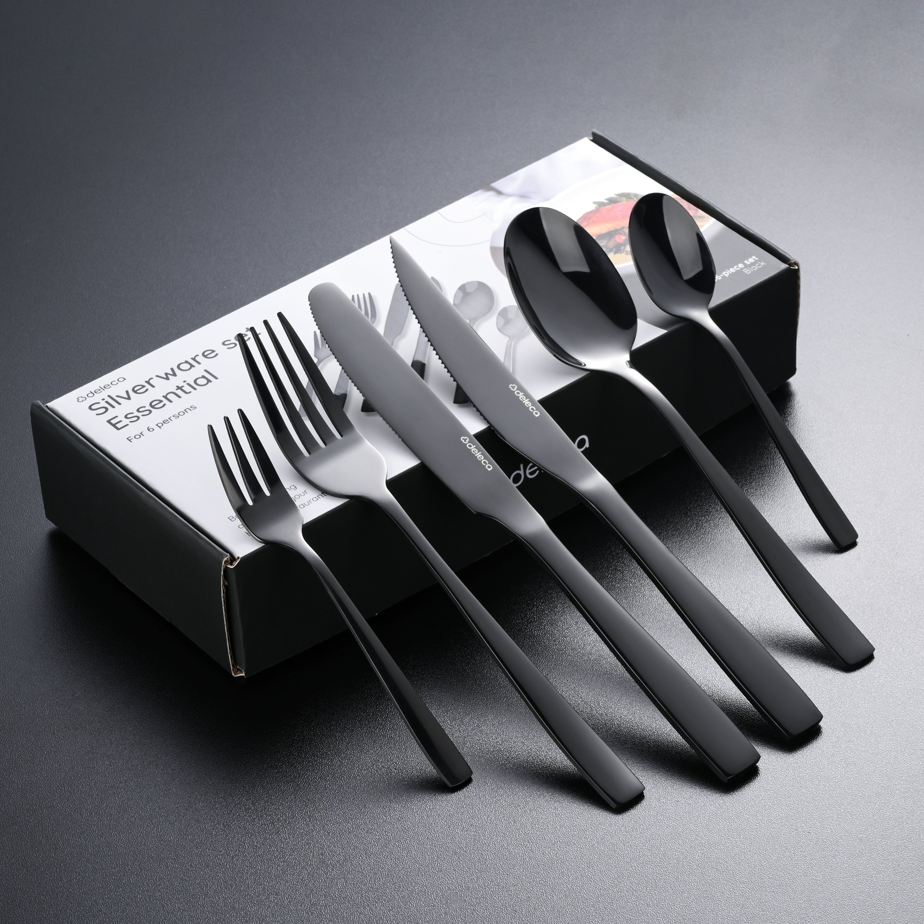 Bestekset Essential - 6 Personen / Zwart 18.0 Edelstaal