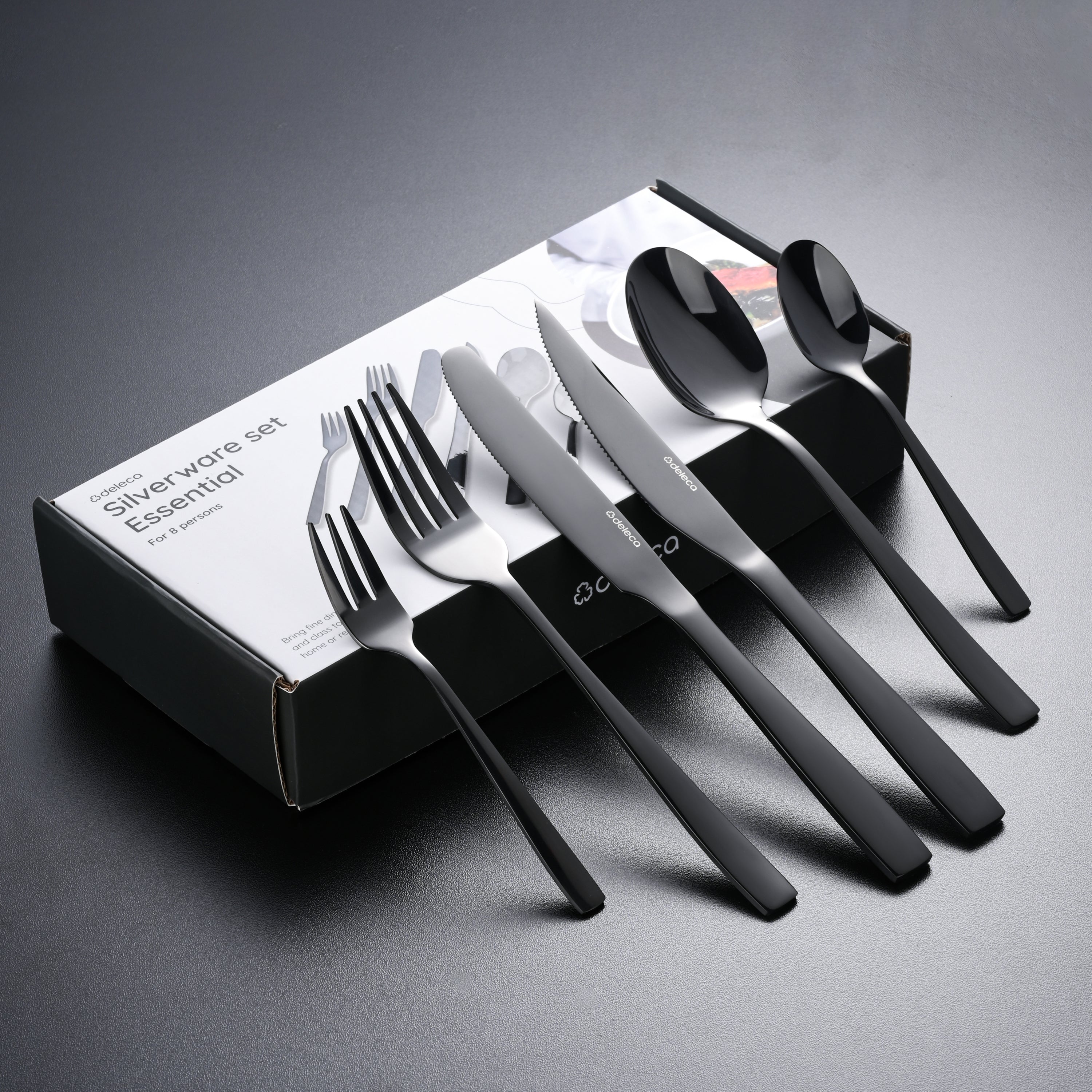 Bestekset Essential - 8 Personen / Zwart 18.0 Edelstaal